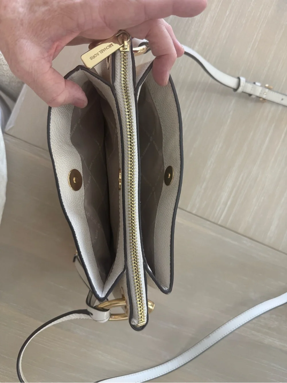Michael Kors White Pebbled Leather Crossbody with Gold Accents